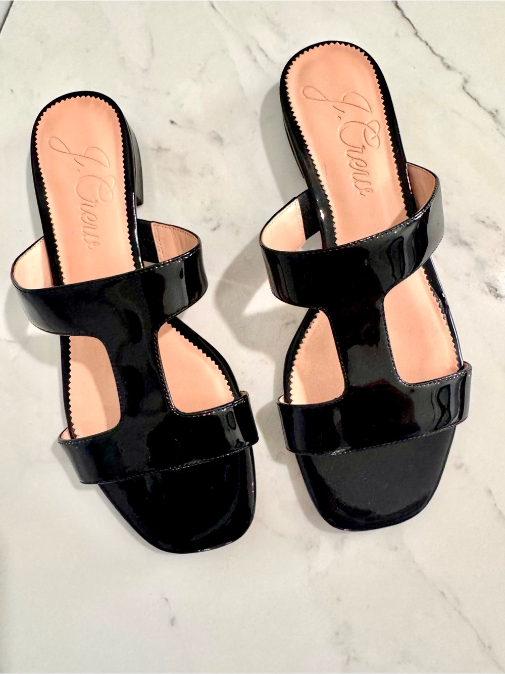 J. Crew Black Patent Leather Double-Strap Slide Mules